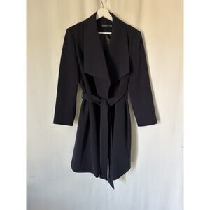 Ralph Lauren RLR Wrap Coat Large Womens Black Label Midnight Belt Pockets